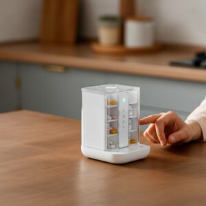 Mantelzorgers slimme technologie: slimme medicijndispenser met lichtsignaal voor tijdige inname en gemoedsrust