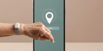 Mantelzorgers slimme technologie: oudere met polsband die via smartphone een duidelijke valmelding ontvangt