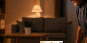 Een oudere man doet thuis fysiotherapie-oefeningen met behulp van een tablet, als voorbeeld van therapie op afstand voor ouderen.