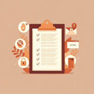 Woordloze veiligheidsicons: niet delen, phishing-waarschuwing, https-slotje in adresbalk en uitlog-icoon – veilig inloggen met DigiD uitgebeeld