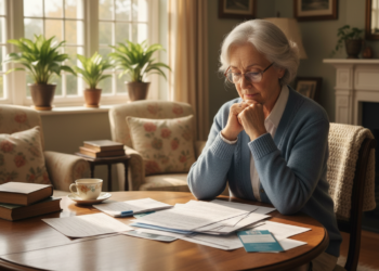 Oudere persoon die zorgdocumenten doorneemt, passend bij het thema zorgverzekering voor ouderen.